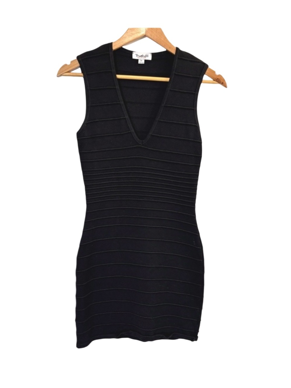 Black Ribbed V-Neck Bodycon Mini Dress